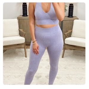 Lavender Seamless Ribbed Athleisure Set, L